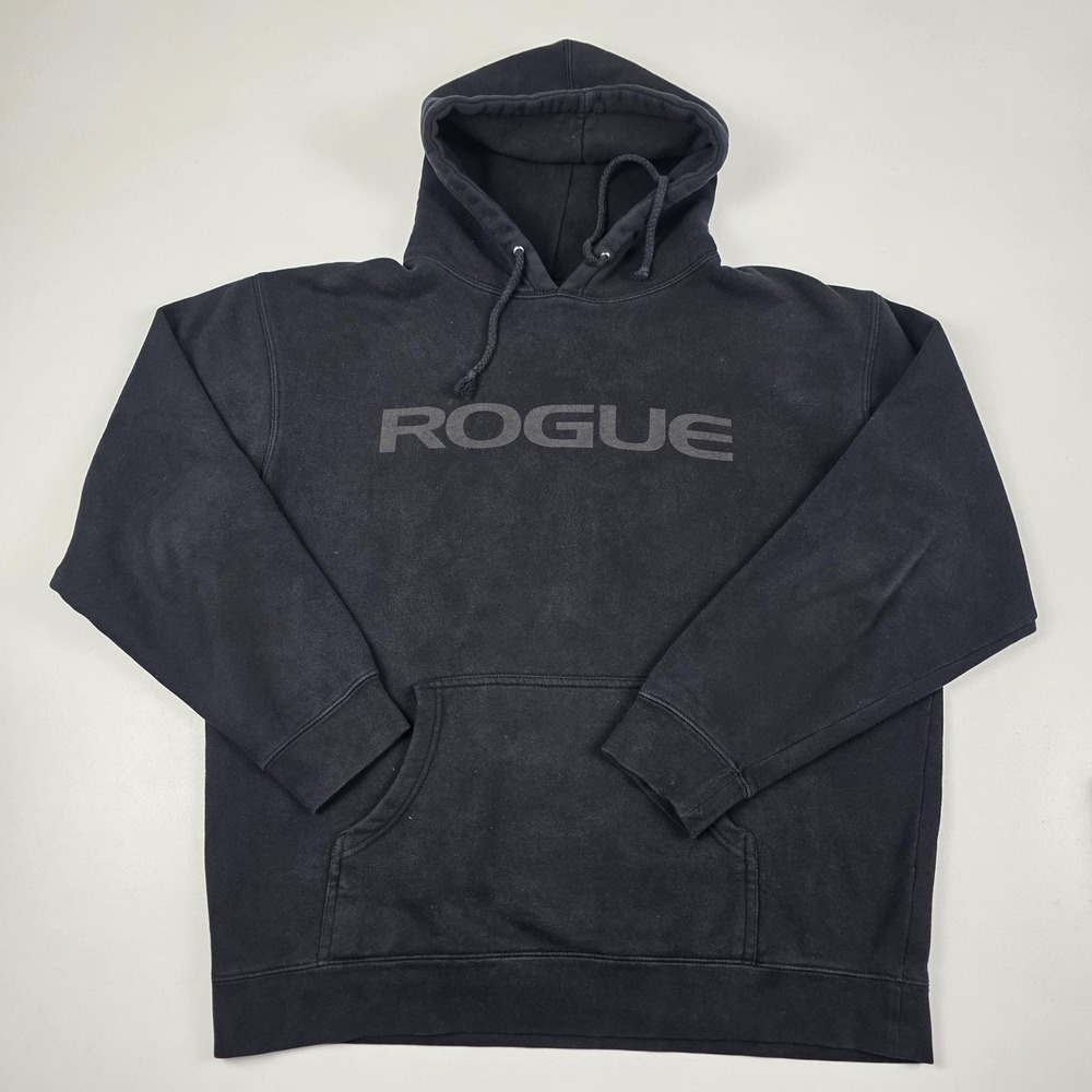 Rogue Hoodie Mens Large Black Pullover Fleece Logo Gym CrossFit Sweatshirt